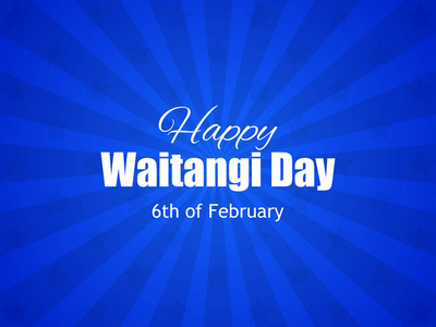 怀唐伊日2月6日新西兰国庆节. 背景有光线和星星. 矢量插图照片