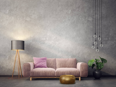 斯堪的纳维亚室内设计家具. 三维渲染图照片