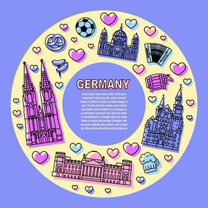 德国卡通旅游矢量图符号等装饰海报平面设计风格