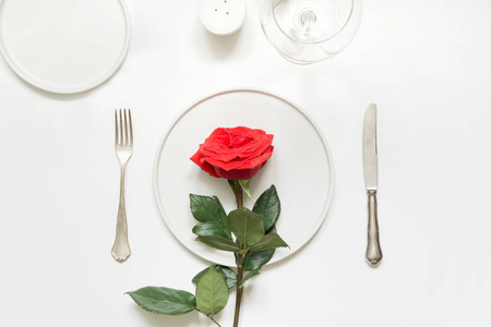 s day or birthday romantic dinner. Elegance table setting with r