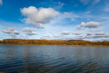 秋天的风景湖泊云和森林