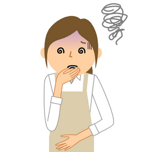 穿围裙的女人恶心/穿围裙的女人感到恶心.照片