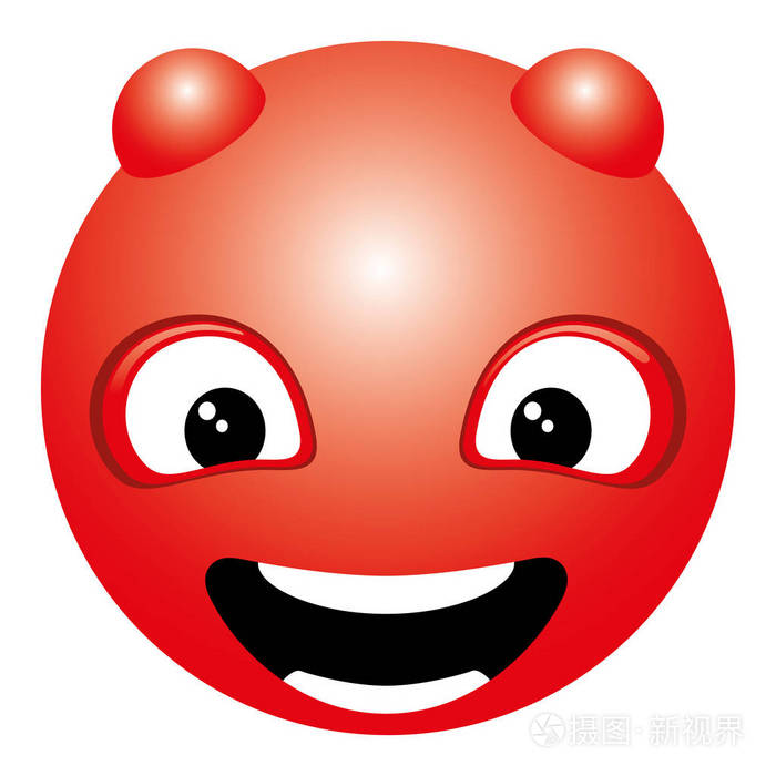 红色笑脸白色背景上有角图标