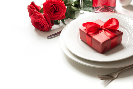s day or birthday romantic dinner. Elegance table setting with c