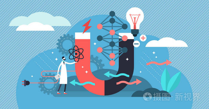 物理向量例证.扁平的微型科研人员概念