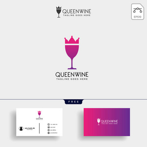 葡萄酒王国女王葡萄酒优雅标志模板插图名片矢量