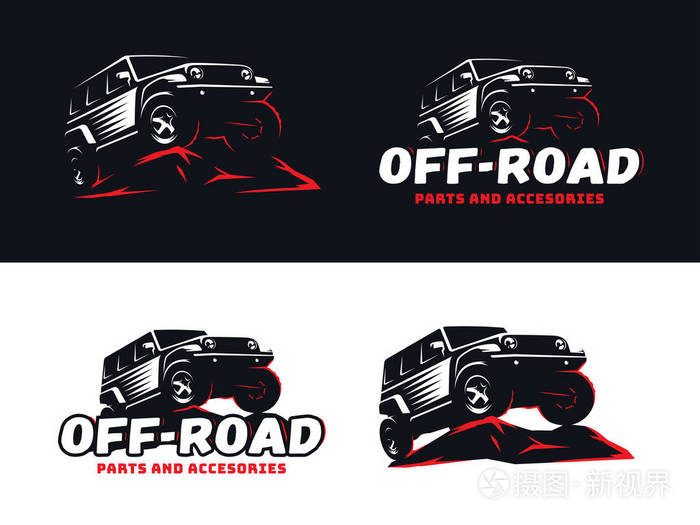 一套经典的suv越野标志和标志.