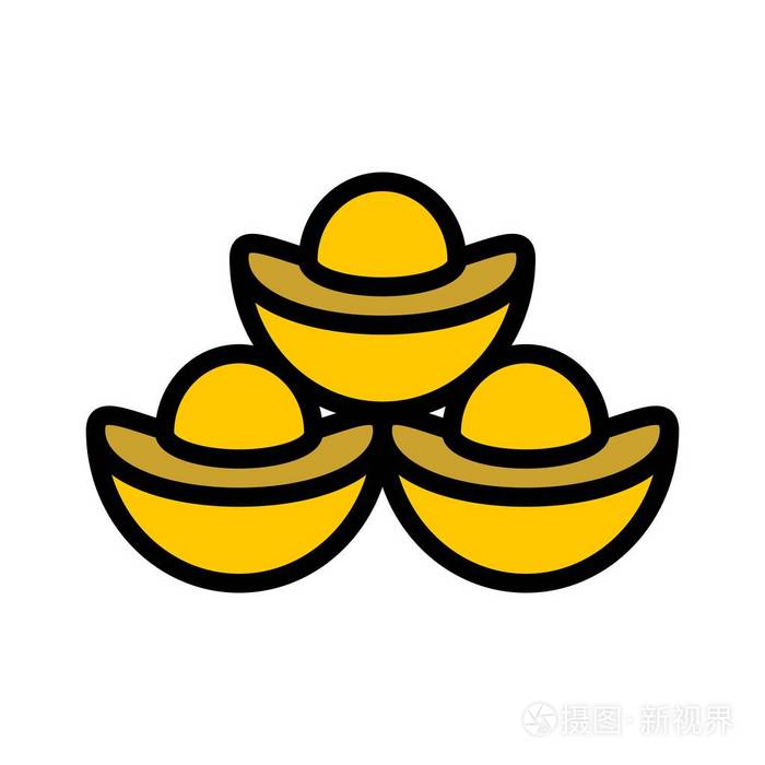 中国金锭矢量,中国农历新年填充轮廓样式图标插画-正版商用图片17kyda