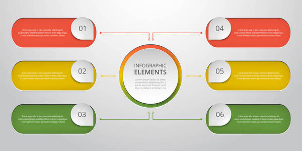 用于演示的矢量业务模板。 图图和图表的抽象元素，有6个步骤，选项，部分或过程。 信息图表的创造性概念。