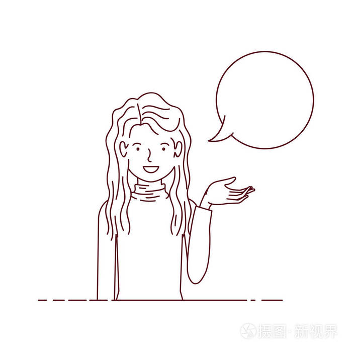 年轻女子与讲话泡头像字符插画-正版商用图片17l2x1-摄图新视界