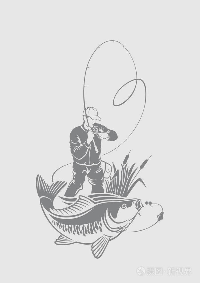 鲤鱼捕鱼图像矢量插图