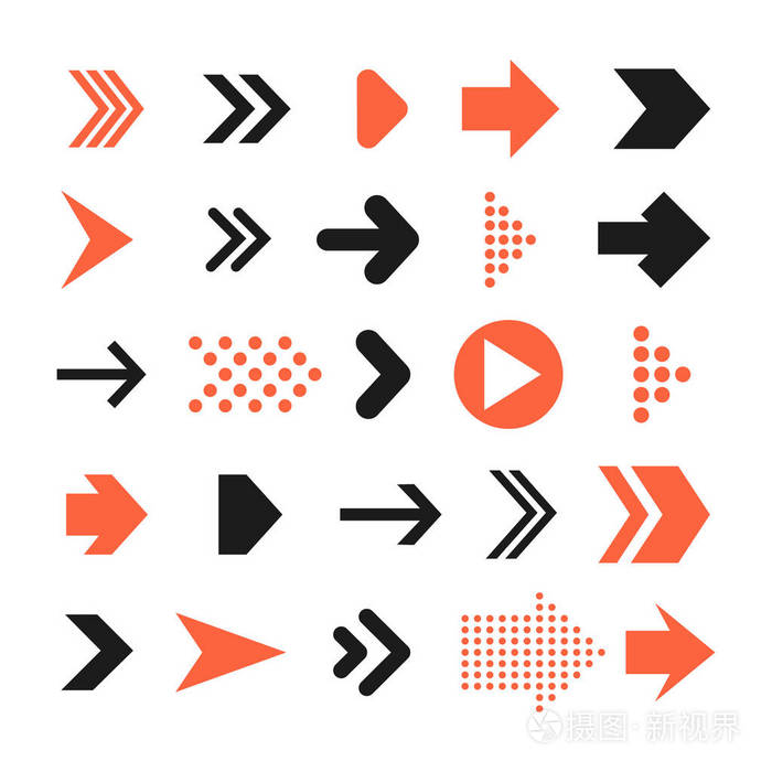 箭头符号图标设置. 当代现代风格. 此矢量插图网页设计元素插画-正版