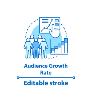 观众增长率概念图标。 SMM度量工具。