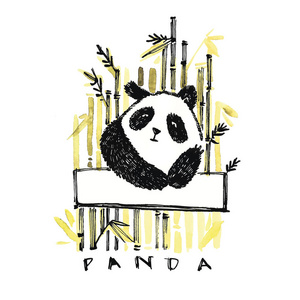 用竹子画的熊猫。在白色查出的向量例证。熊猫标志设计灵感