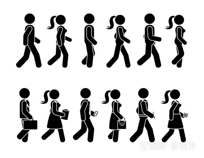 贴数字行走男女矢量图标象形文字前进序列组的人