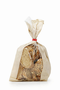 纸袋中分离的多粒切片面包