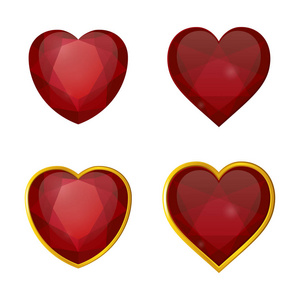 在白色背景的心脏形式红宝石的向量集合
