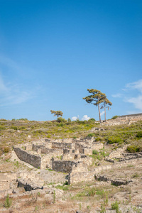 希腊罗得岛荷马提到的希腊城市卡米罗斯古镇的遗迹。希腊。欧洲。