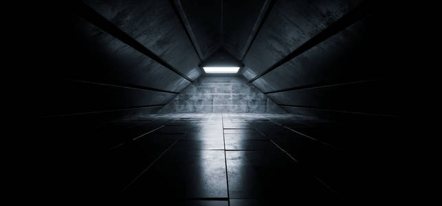 未来感s ci fi暗空,优雅的格栅反射混凝土三角形隧,空空间,舞台,展厅