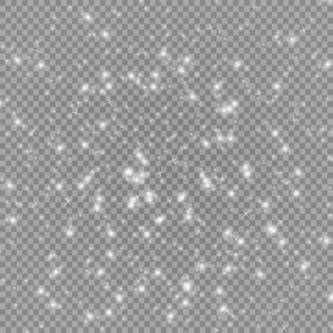 透明背景上的灯。 神奇的概念。 矢量白色闪光波抽象插图。 白色恒星尘埃跟踪闪闪发光的粒子分离。