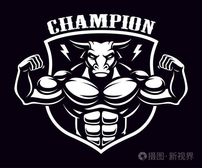 公牛健美运动员的黑白徽章