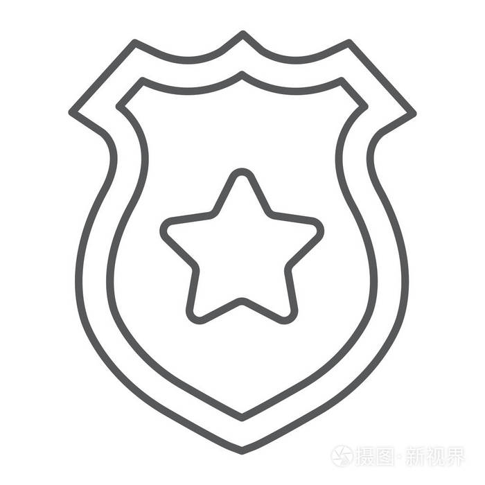 警察和警长, 警察徽章标志, 矢量图形, 在白色背景的线性图案插画