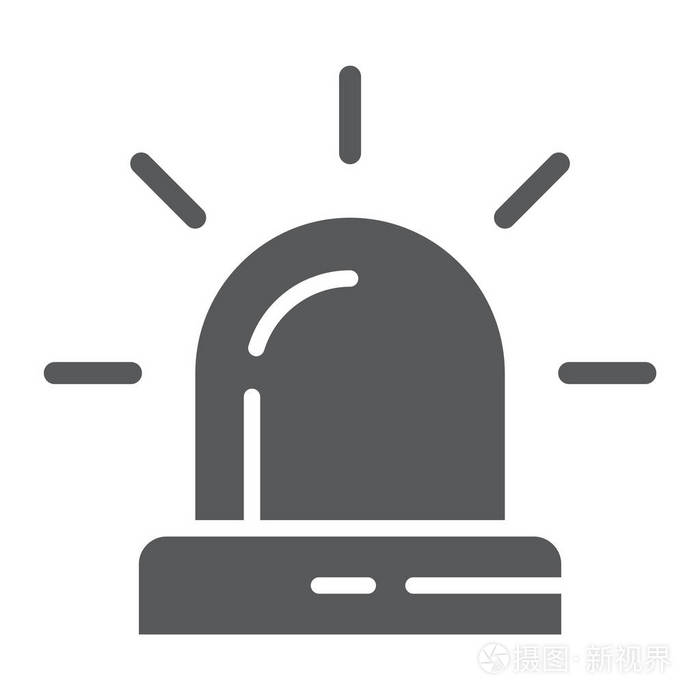 报警字形图标, 注意和警报, 鸣笛标志, 矢量图形, 白色背景上的固体