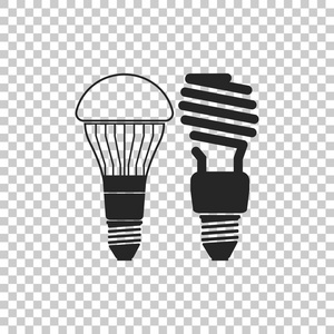 经济 led 照明灯泡和荧光灯泡图标隔离在透明的背景。节能灯。扁平设计。矢量插图