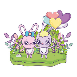 s greeting card with cute rabbits. Vector illustration