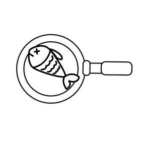 线美味煎鱼锅内锅矢量插图照片