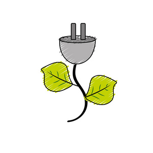 带叶子的电力电缆，环境保护矢量插图
