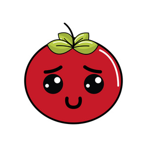 Kawaii害羞番茄蔬菜图标矢量插图设计