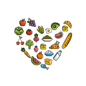水果和蔬菜与蛋白质食品矢量插图