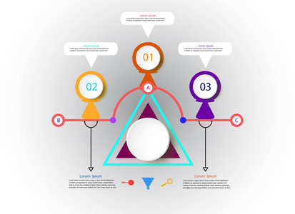 矢量信息图形时间线设计模板与三维纸标签集成圆圈背景。 空白空间的内容业务信息图表，流程图，时间表或步骤过程。