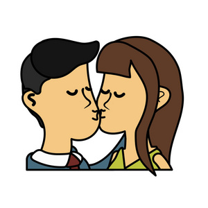 可爱的情侣接吻浪漫场景矢量插图照片