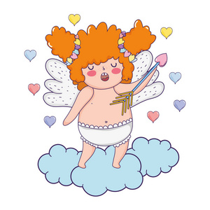 s day greeting card with cute cupid girl. Vector illustration