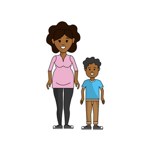 孕妇及其儿子图标矢量插图设计