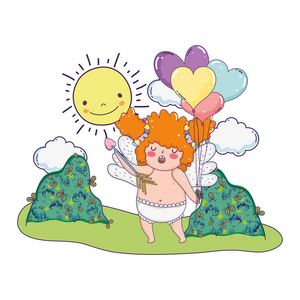 s day greeting card with cute cupid girl. Vector illustration