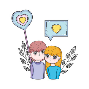 s day greeting card with cute couple. Vector illustration
