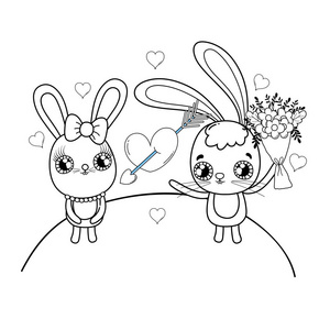 s greeting card with cute rabbits. Vector illustration