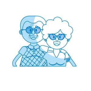 发型和眼镜矢量插图的剪影老夫妇