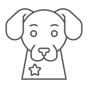警犬细线图标, 守卫和宠物, 动物标志, 矢量图形, 在白色背景的线性图案