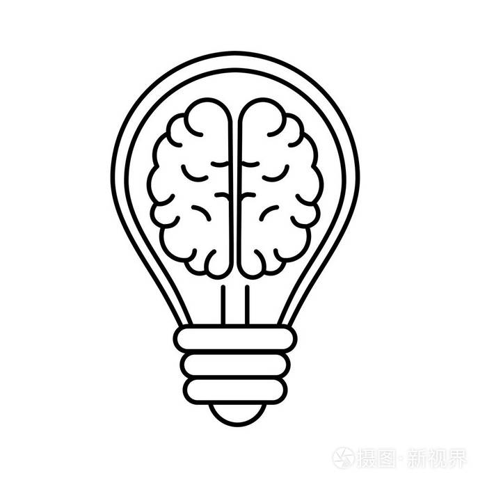 线条创意灯泡,大脑内部在白色背景矢量插图插画-正版商用图片17lui5