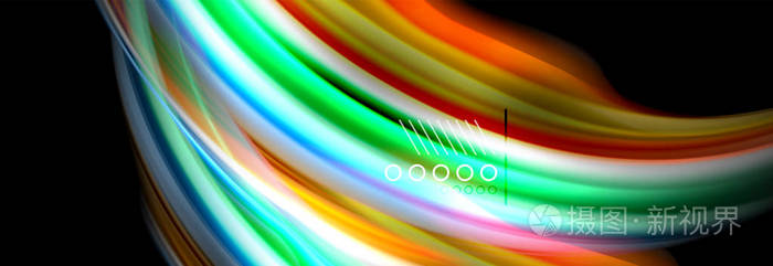 彩虹色流体波纹流海报。波浪液体形状设计