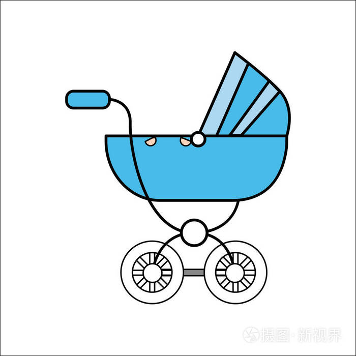蓝色婴儿车图标矢量插图