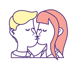 可爱的情侣接吻浪漫场景矢量插图