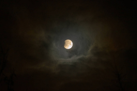 s shadow falls to the moon. Minsk, Belarus, January 21, 2019