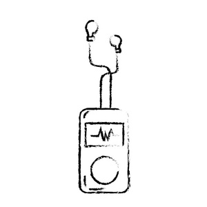 图mp3播放器，节奏心脏和耳机矢量插图