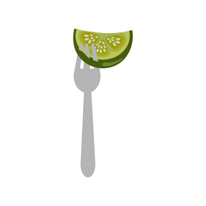 叉子器具中的新鲜黄瓜矢量插图图片
