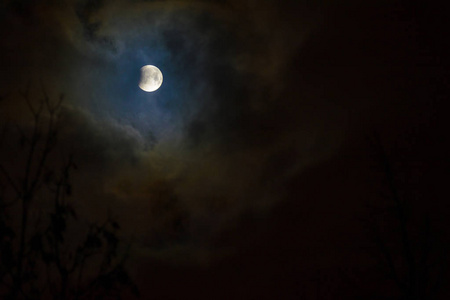 s shadow falls to the moon. Minsk, Belarus, January 21, 2019